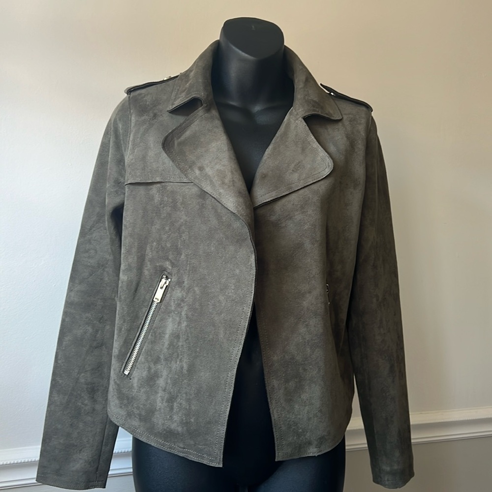 Faux leather olive green moto jacket